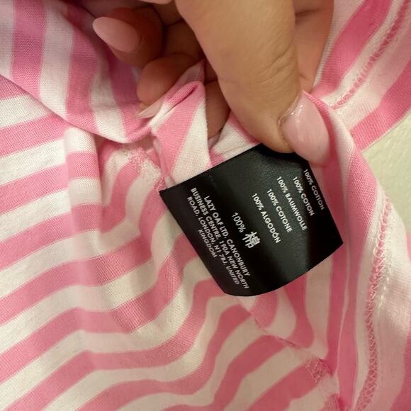 Lazy Oaf X Peanuts Stripe Crew Neck Snoopy Short Sleeve Tee Pink Size Small - Picture 7 of 7